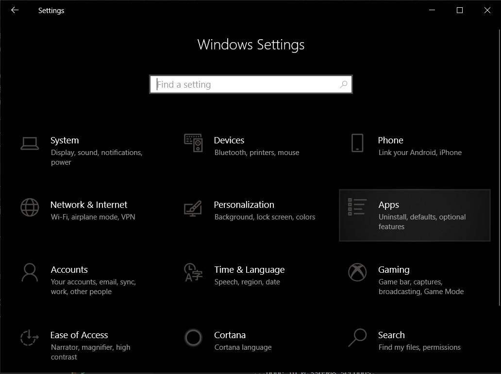 Screenshot of Windows Settings